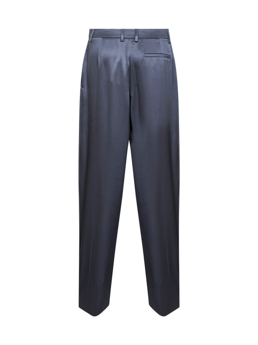 Light blue double silk satin one-pleat trousers