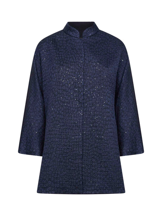 Navy blue sequined viscose blend single-breasted jacket