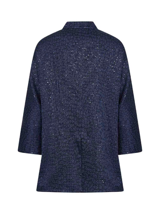 Navy blue sequined viscose blend single-breasted jacket