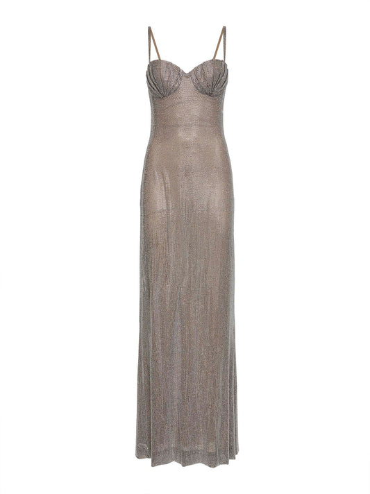Silver crystal bustier long dress