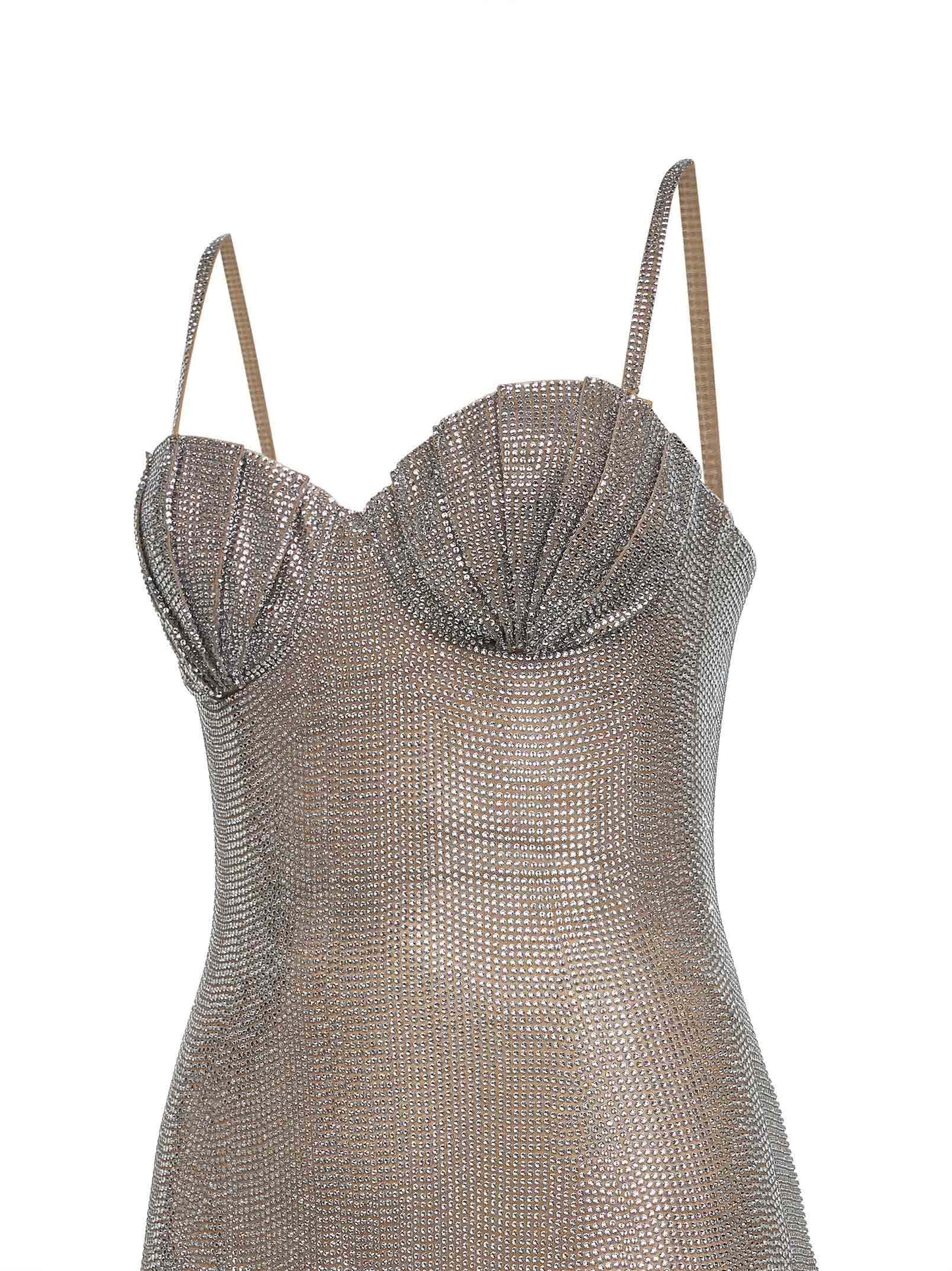 Abito bustier lungo in cristalli argento