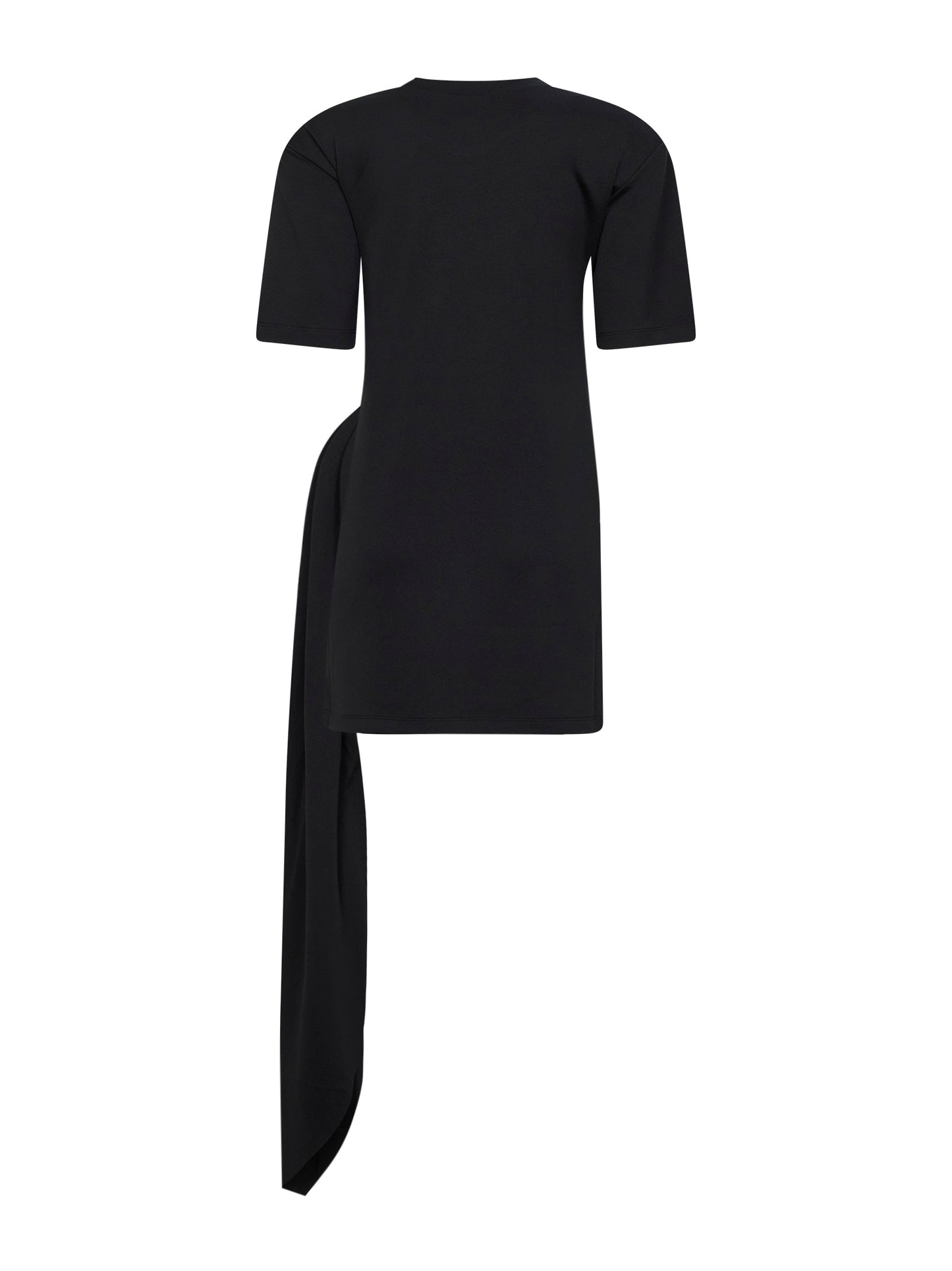Black stretch jersey minidress with crystal feather