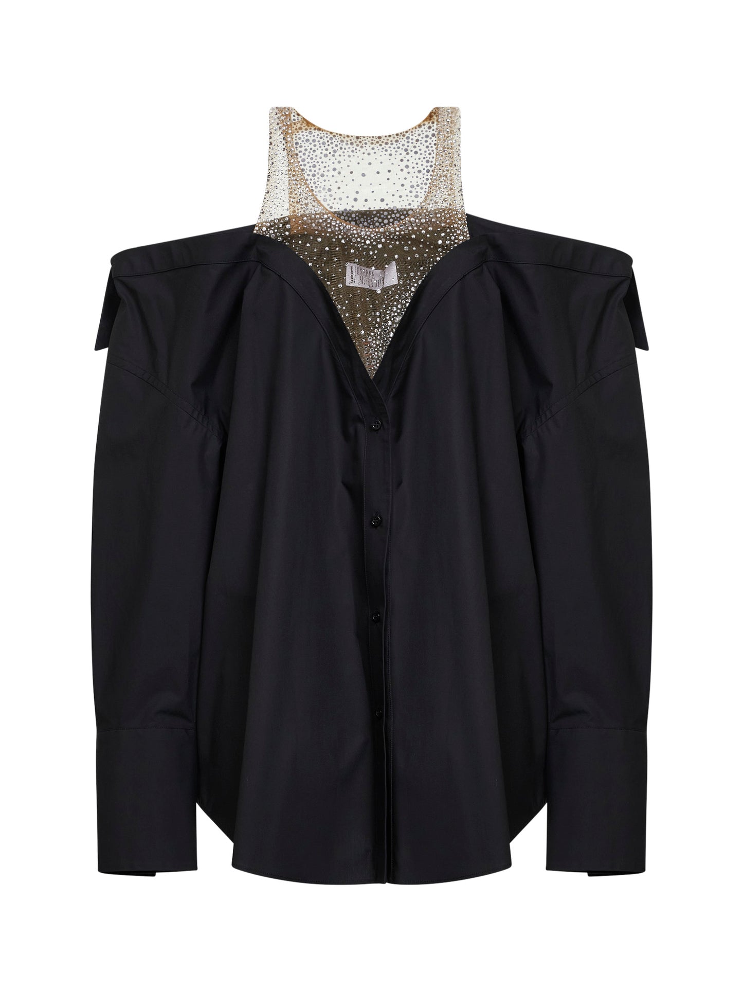 Miniabito in popeline nero con inserto con cristalli