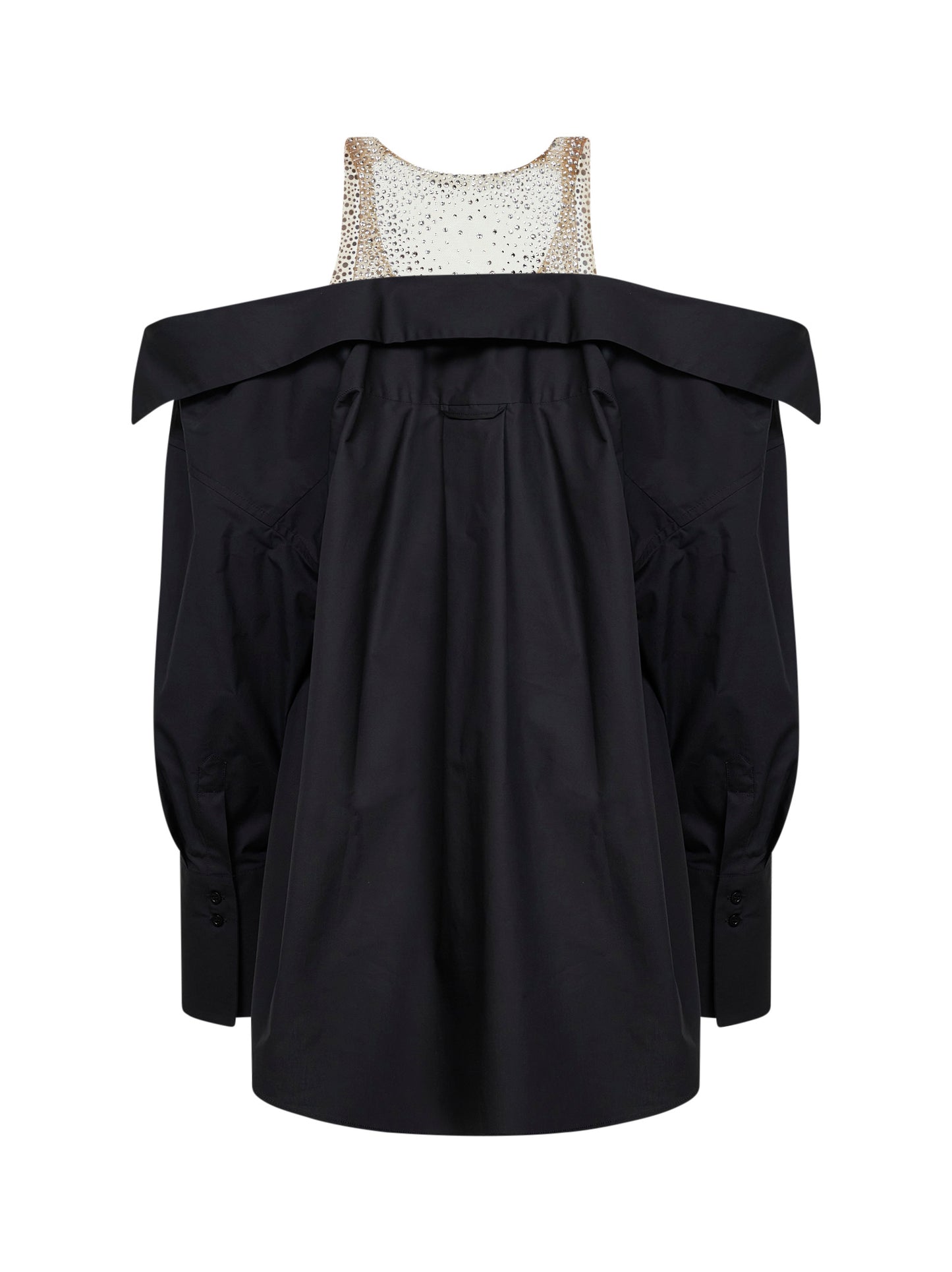 Miniabito in popeline nero con inserto con cristalli