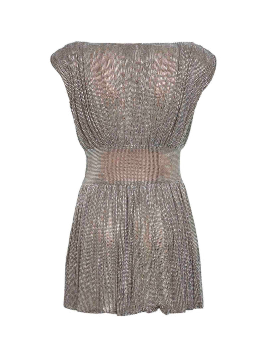 Silver crystal gathered mini dress