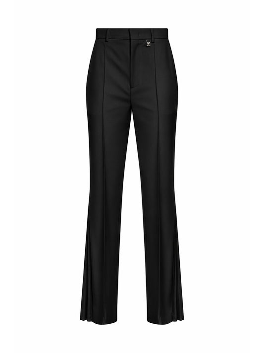 Black virgin wool flared trousers