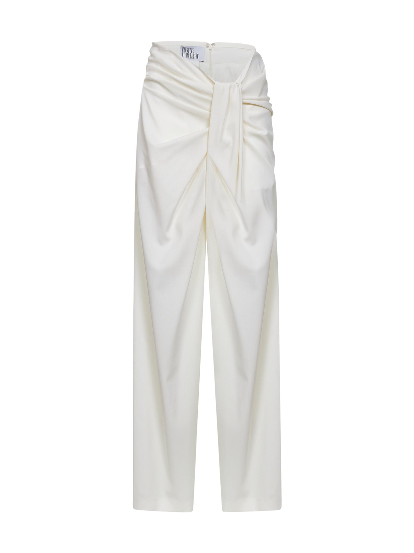 Pantaloni drappeggiati in lana vergine avorio