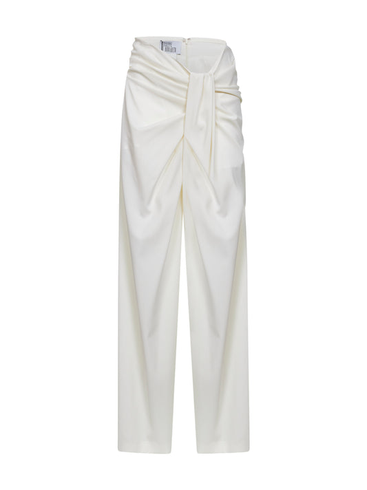 Pantaloni drappeggiati in lana vergine avorio