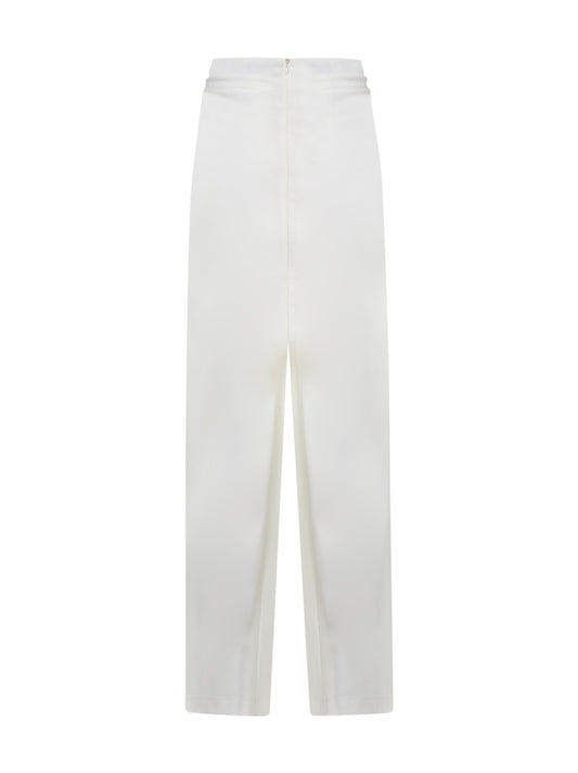 Pantaloni drappeggiati in lana vergine avorio