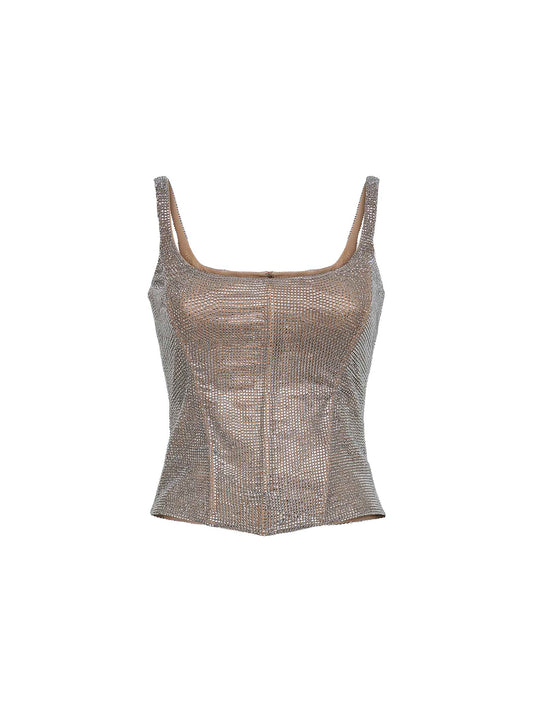 Top bustier in cristalli argento