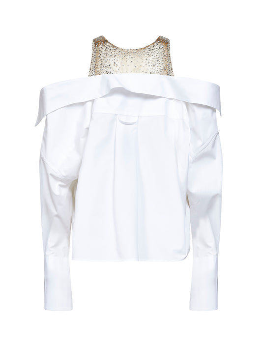 White poplin shirt with crystal-embellished insert