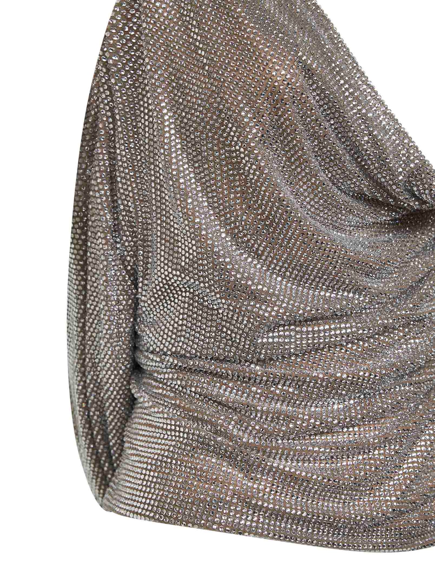 Top asimmetrico drappeggiato in cristalli argento