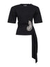 Black stretch jersey T-shirt with crystal feather