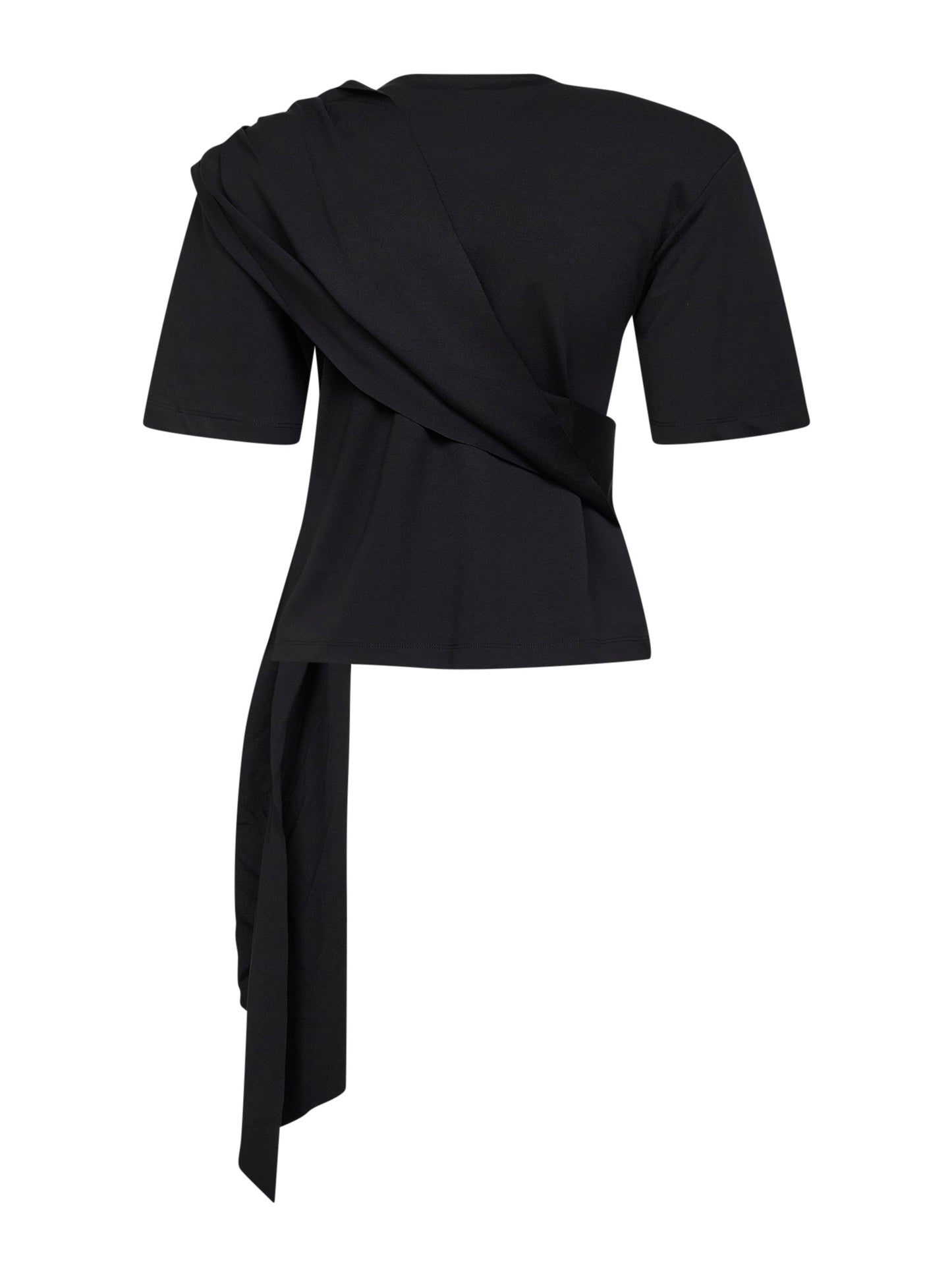 Black stretch jersey T-shirt with crystal feather