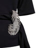 Black stretch jersey T-shirt with crystal feather