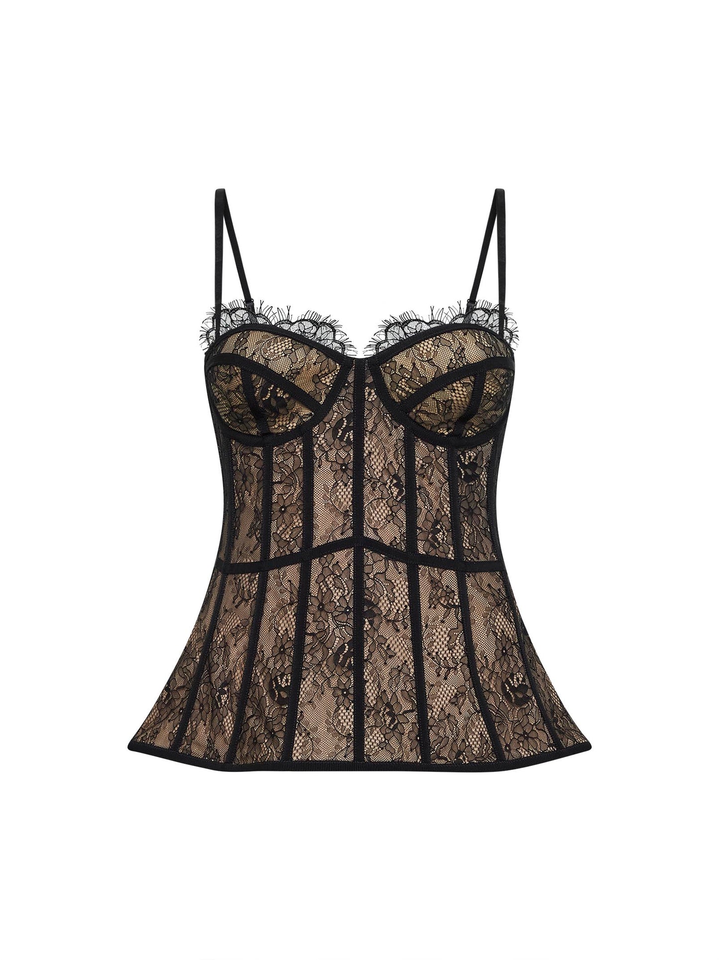Top bustier peplo in pizzo lavorato nero