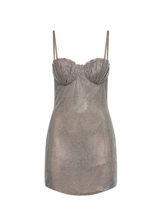Silver crystal bustier mini dress