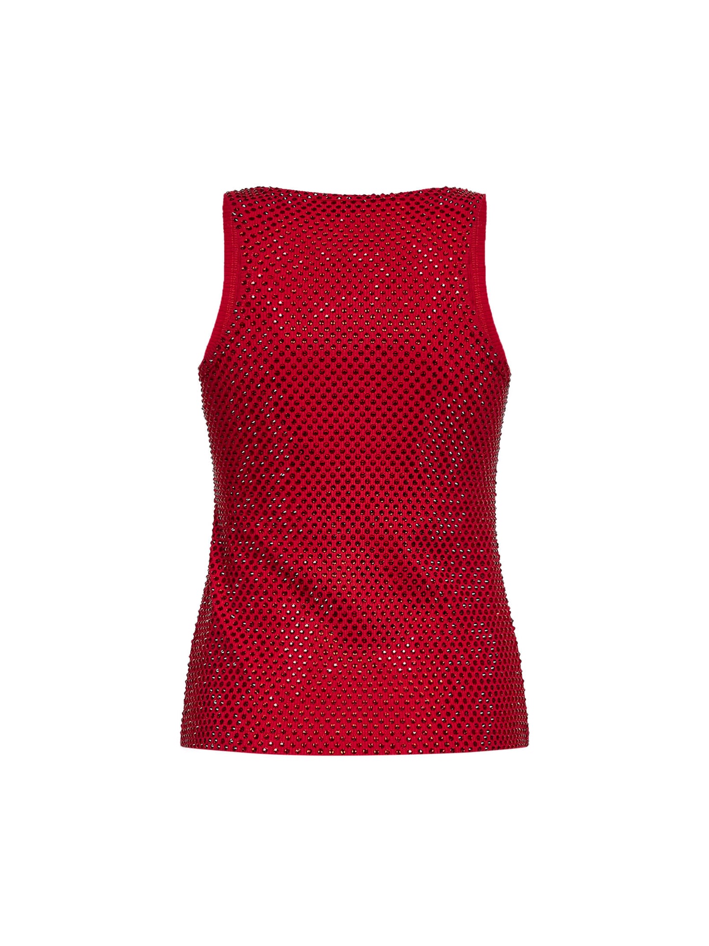 Canotta in maglia di cotone stretch rossa con cristalli