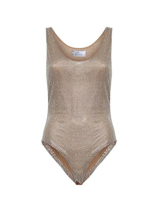 Body in tulle con cristalli argento