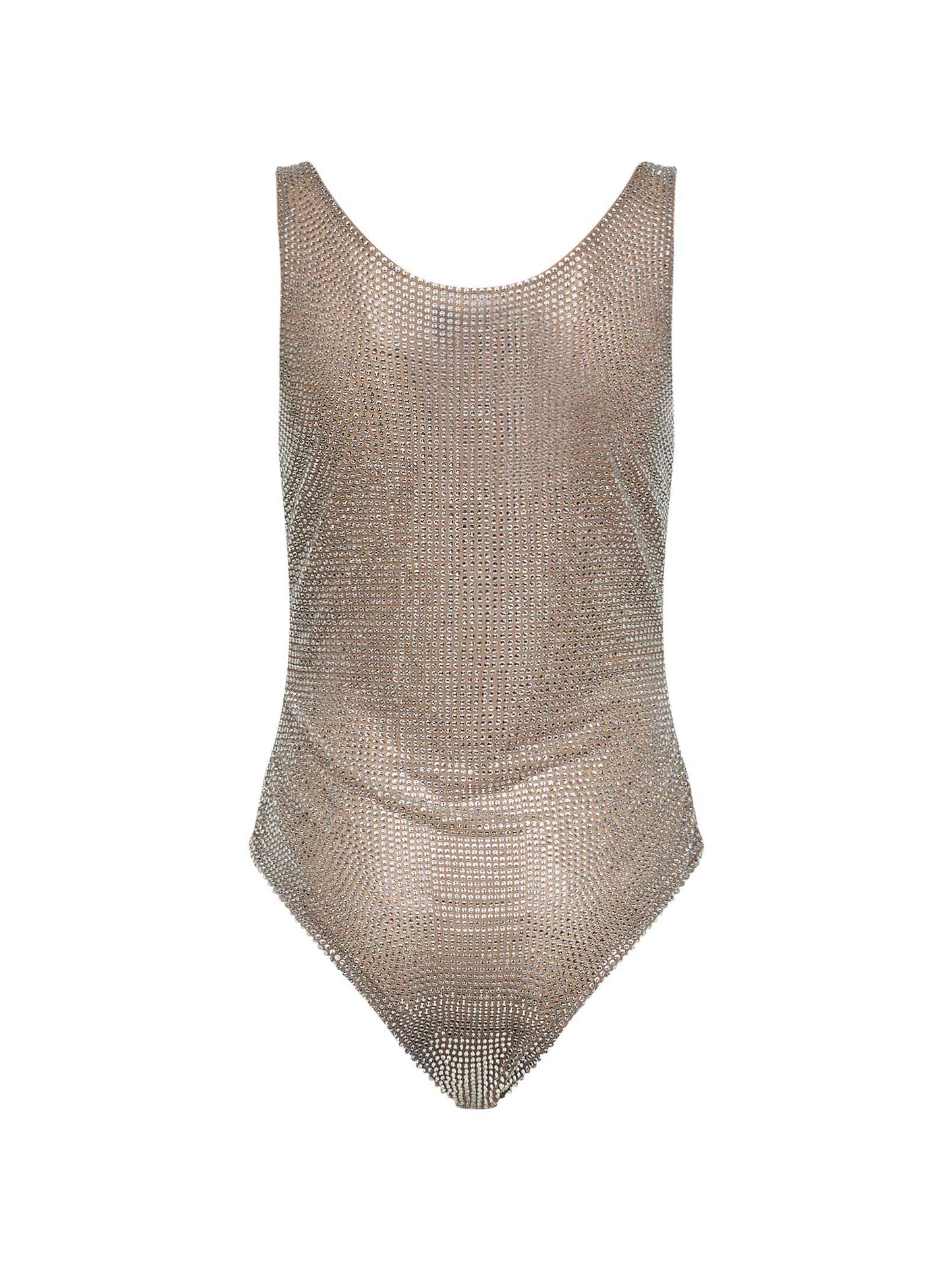 Body in tulle con cristalli argento