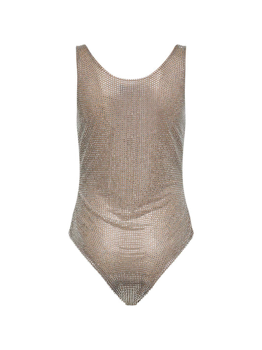 Body in tulle con cristalli argento