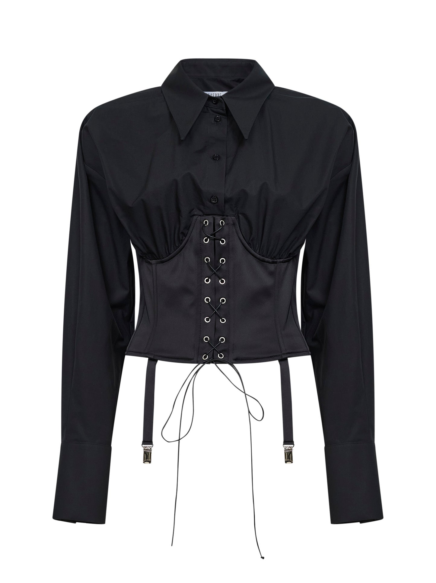 Black cotton poplin bustier shirt