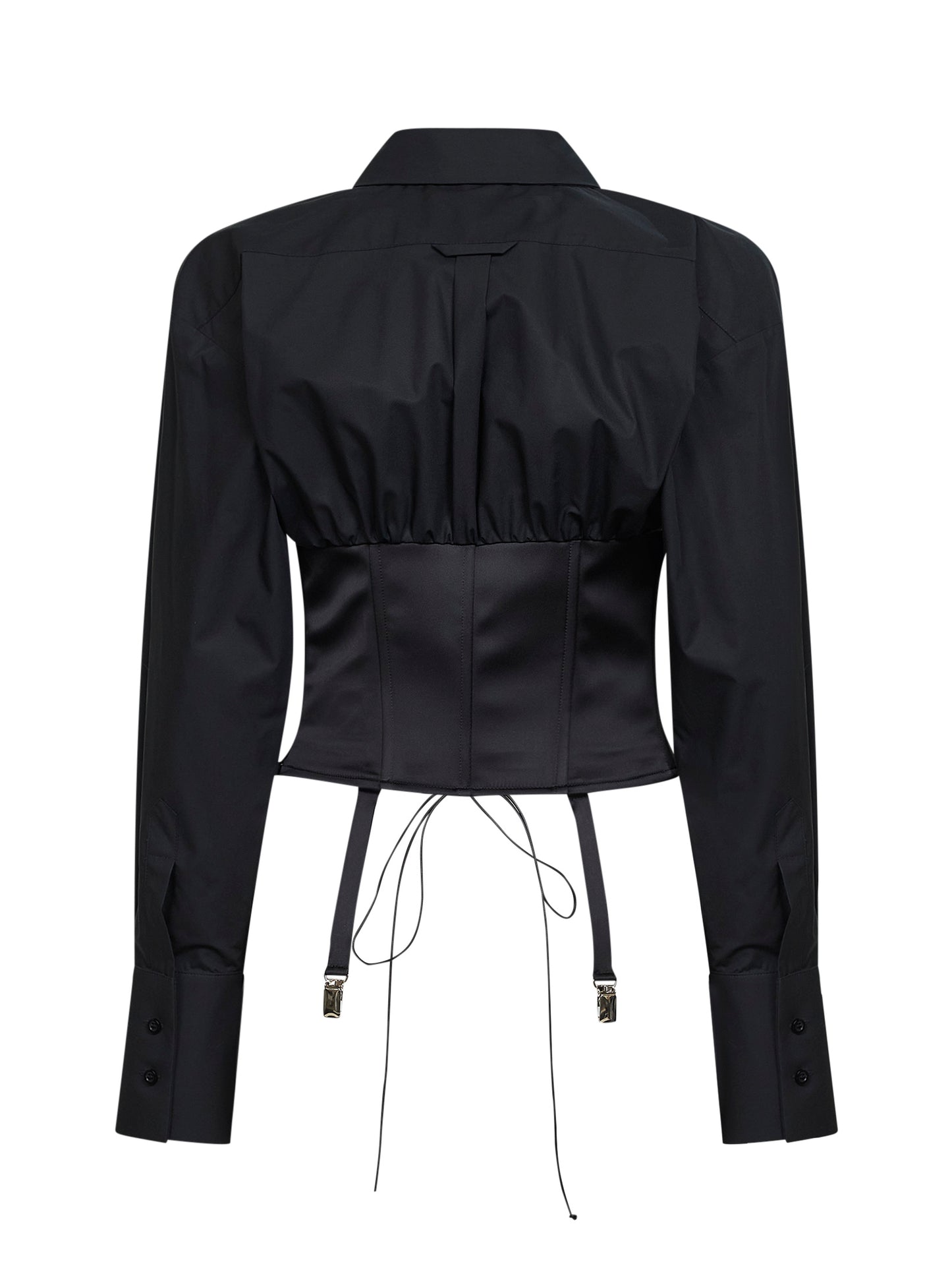 Black cotton poplin bustier shirt