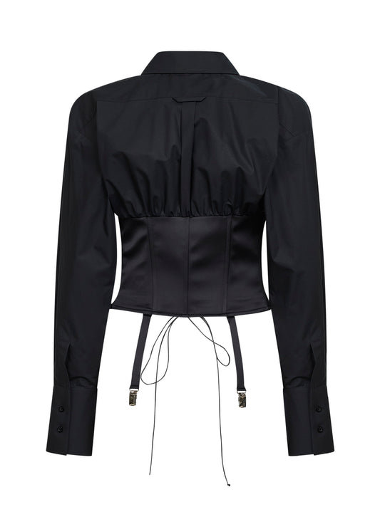Black cotton poplin bustier shirt