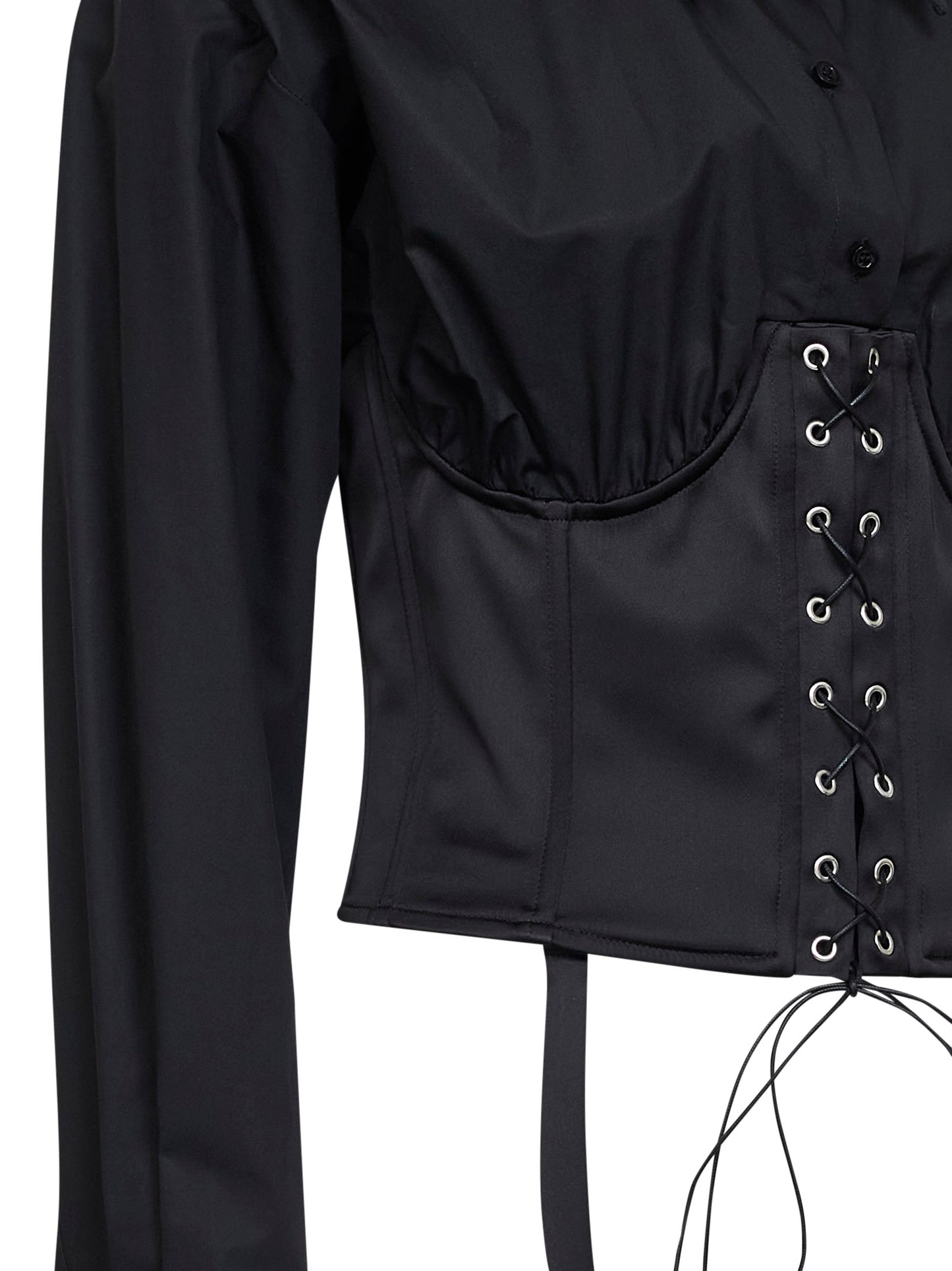 Black cotton poplin bustier shirt