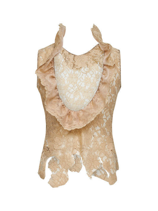 Top asimmetrico in pizzo crema