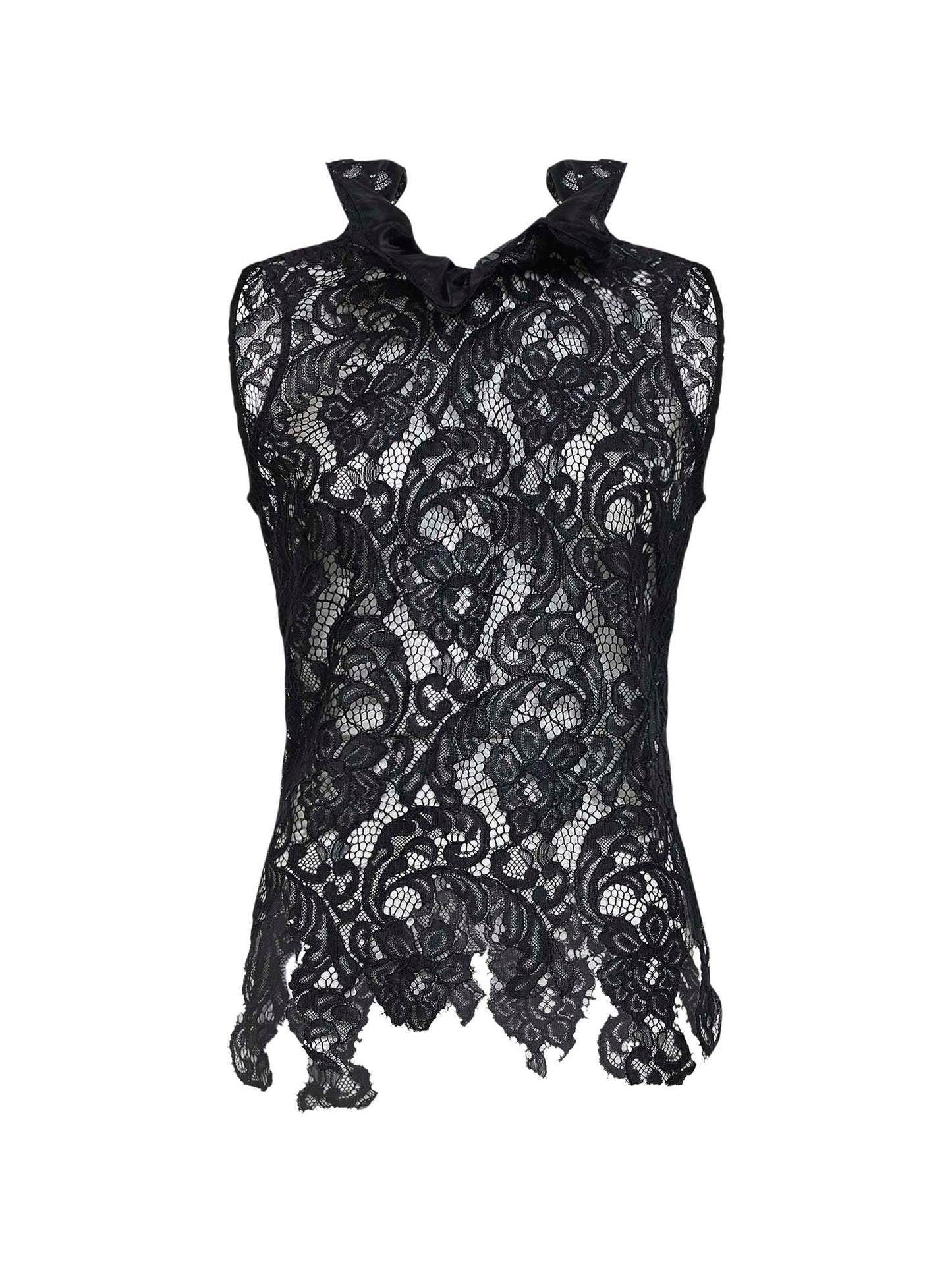 Top asimmetrico in pizzo nero