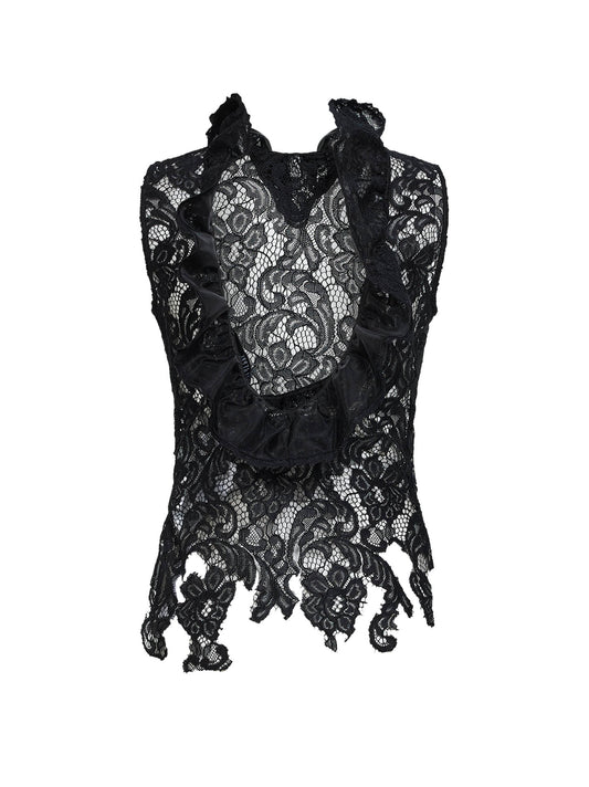 Top asimmetrico in pizzo nero