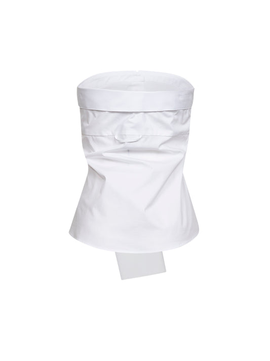 Top bustier in popeline bianco con maniche annodate