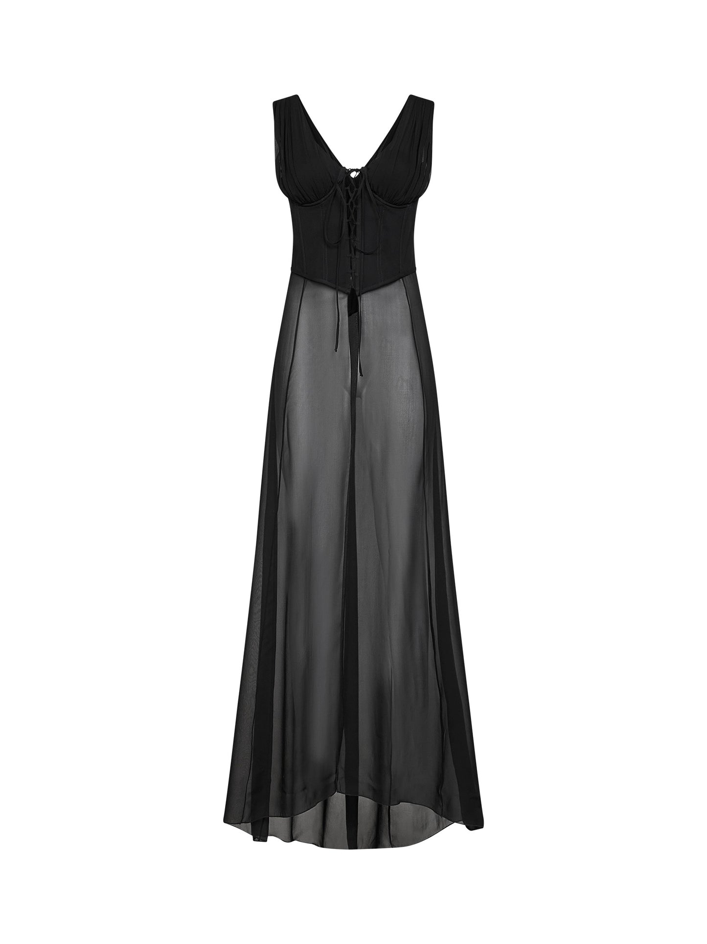 Black silk bustier top with sheer skirt
