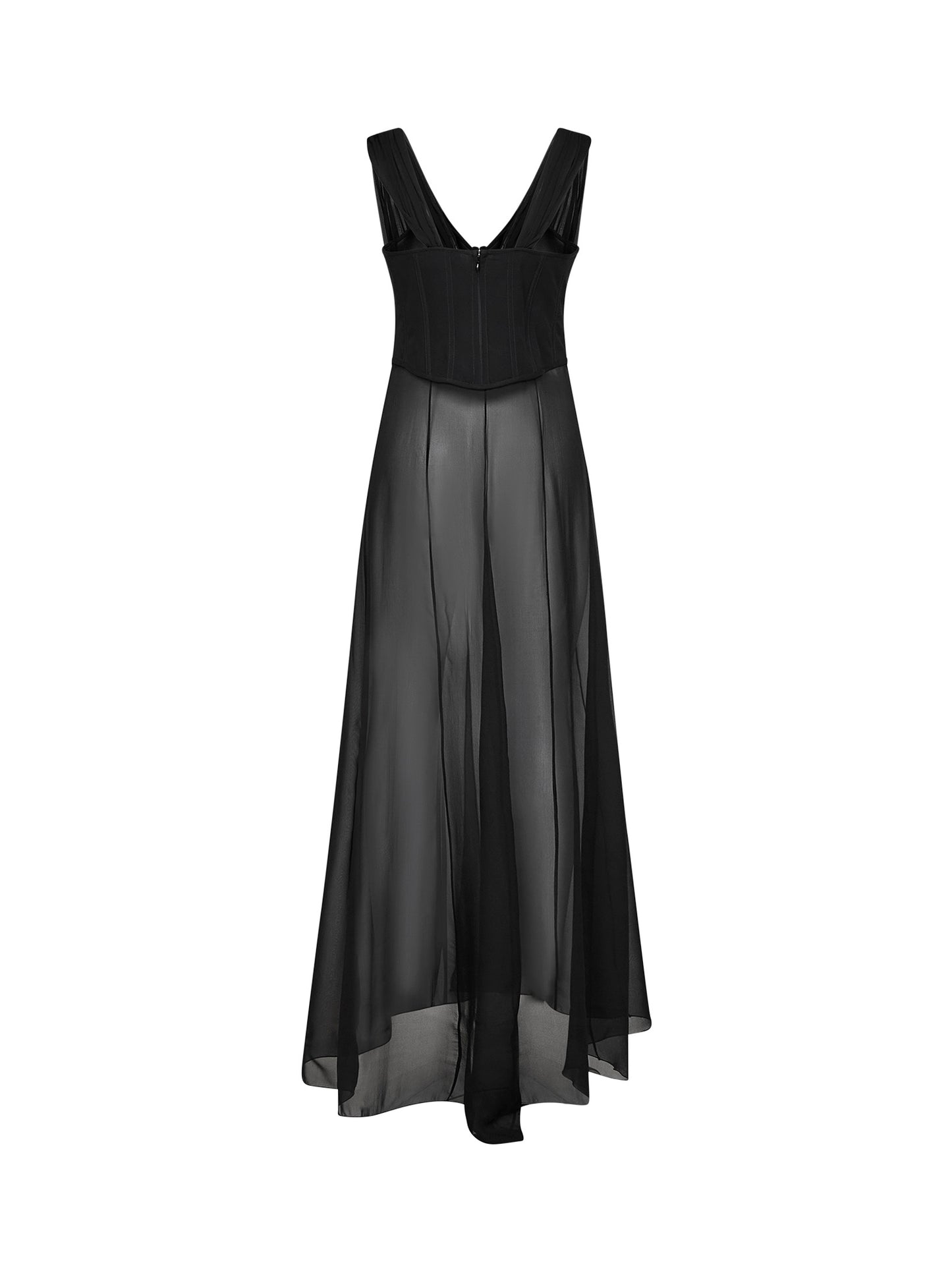 Black silk bustier top with sheer skirt