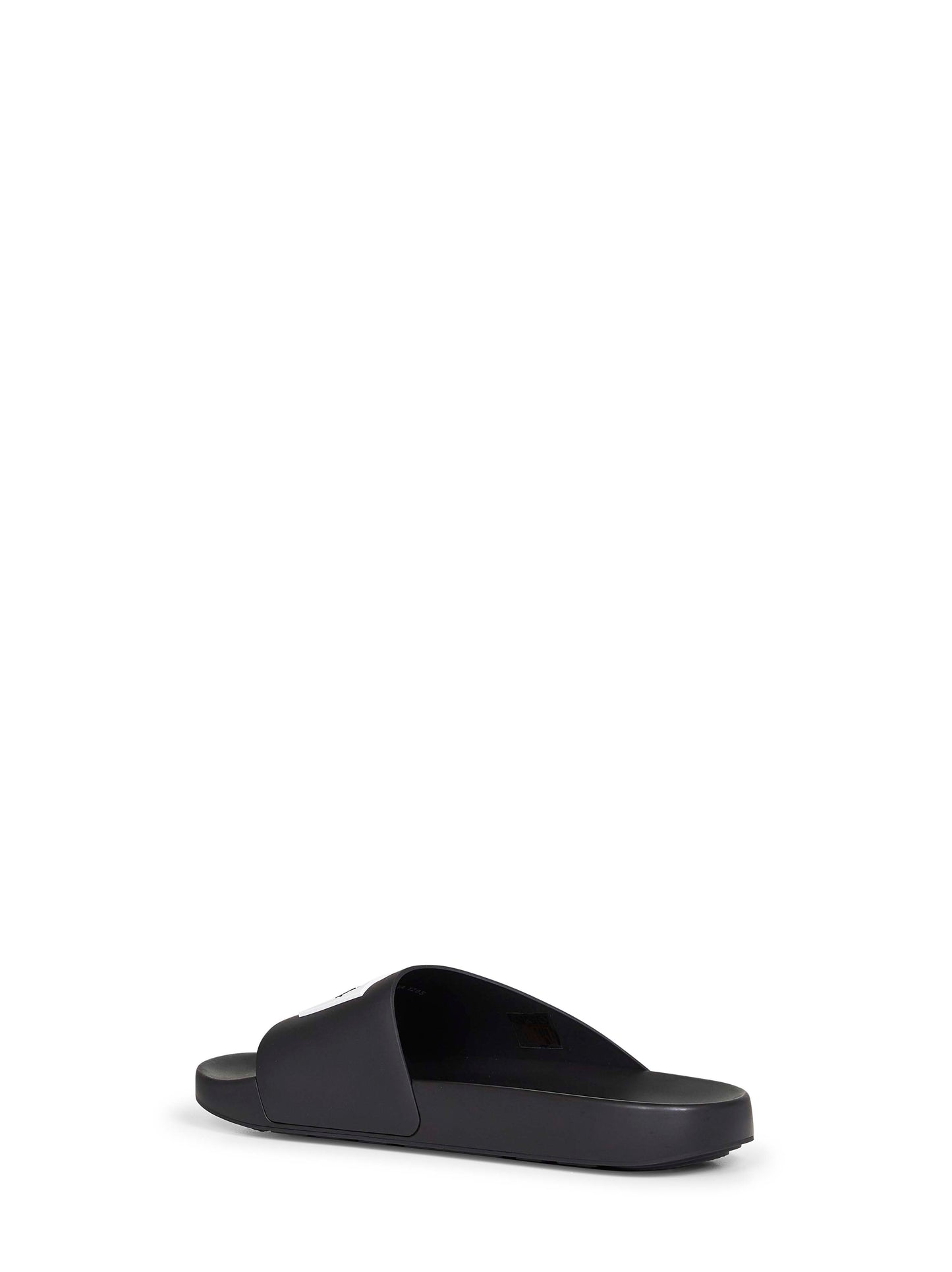 Mules piatte Label Slide in gomma nera