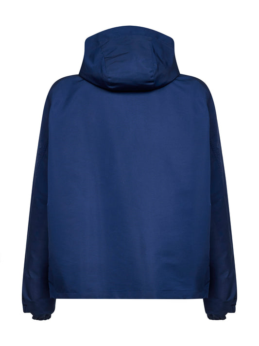 Navy blue polyfaille hooded windbreaker