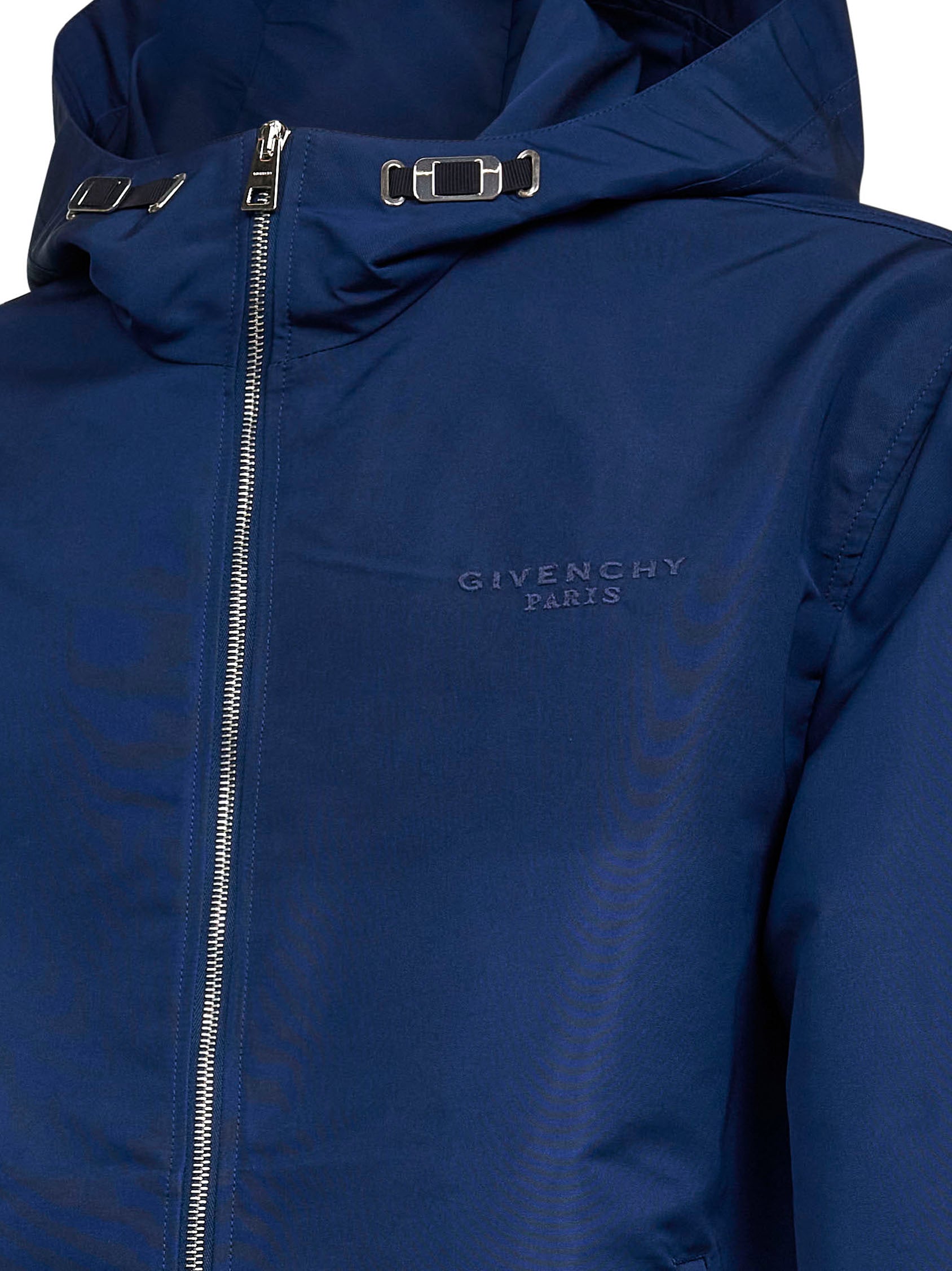 Navy blue polyfaille hooded windbreaker – Daniello.com