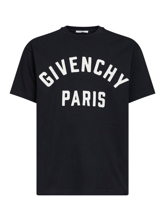 Black cotton GIVENCHY Paris embroidered T-shirt