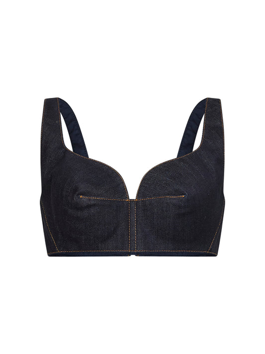 Top reggiseno in denim grezzo blu scuro
