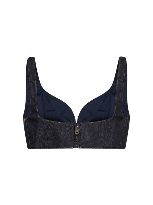 Top reggiseno in denim grezzo blu scuro