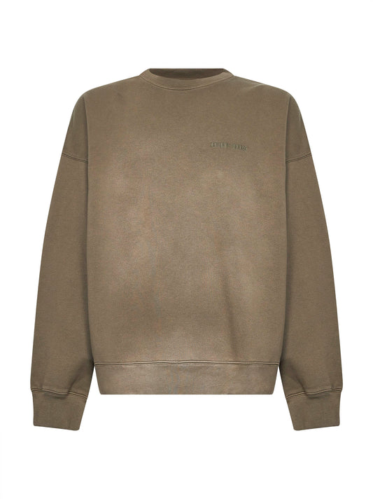 Felpa ricamata in cotone effetto bleached beige