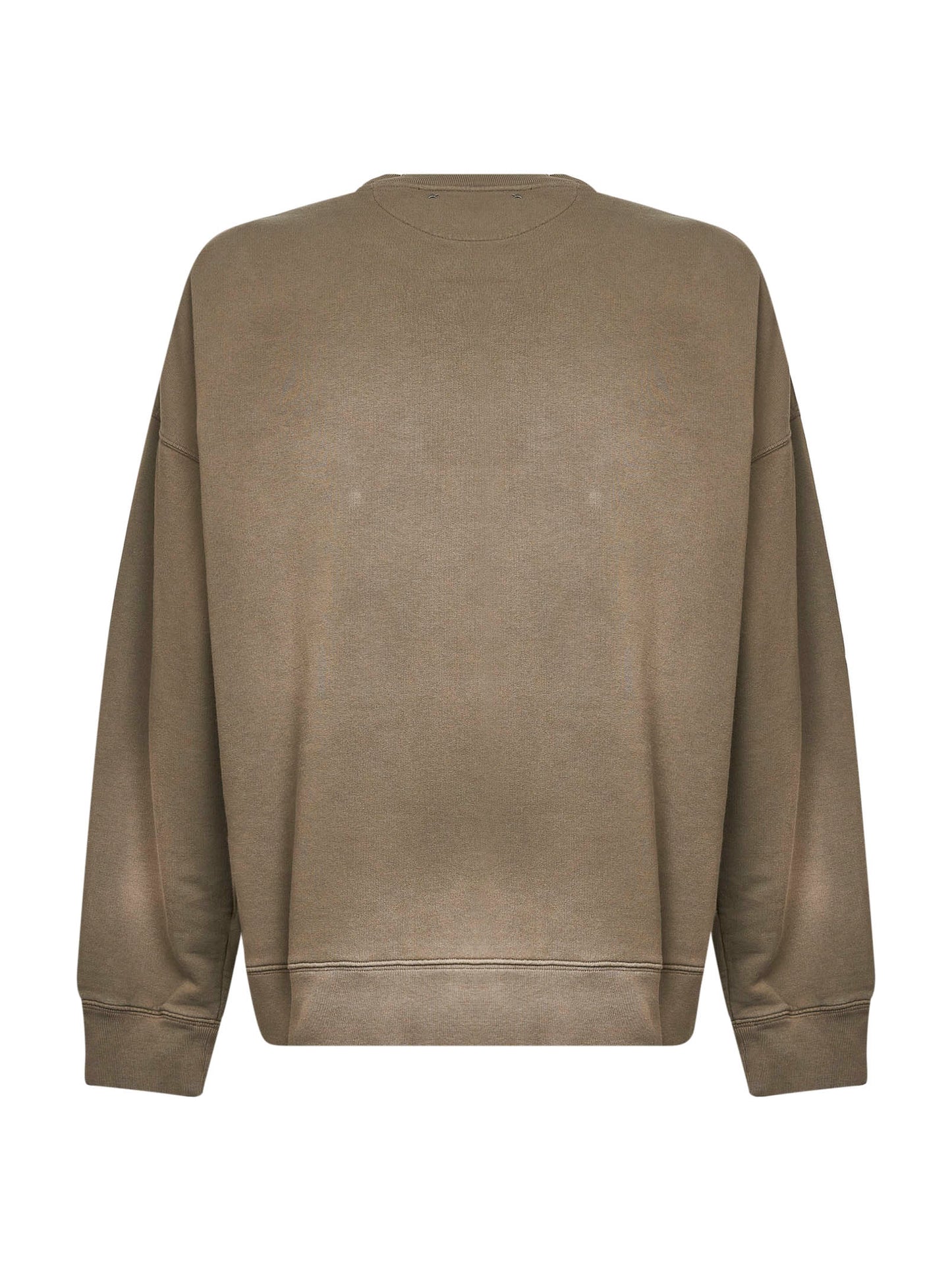 Felpa ricamata in cotone effetto bleached beige