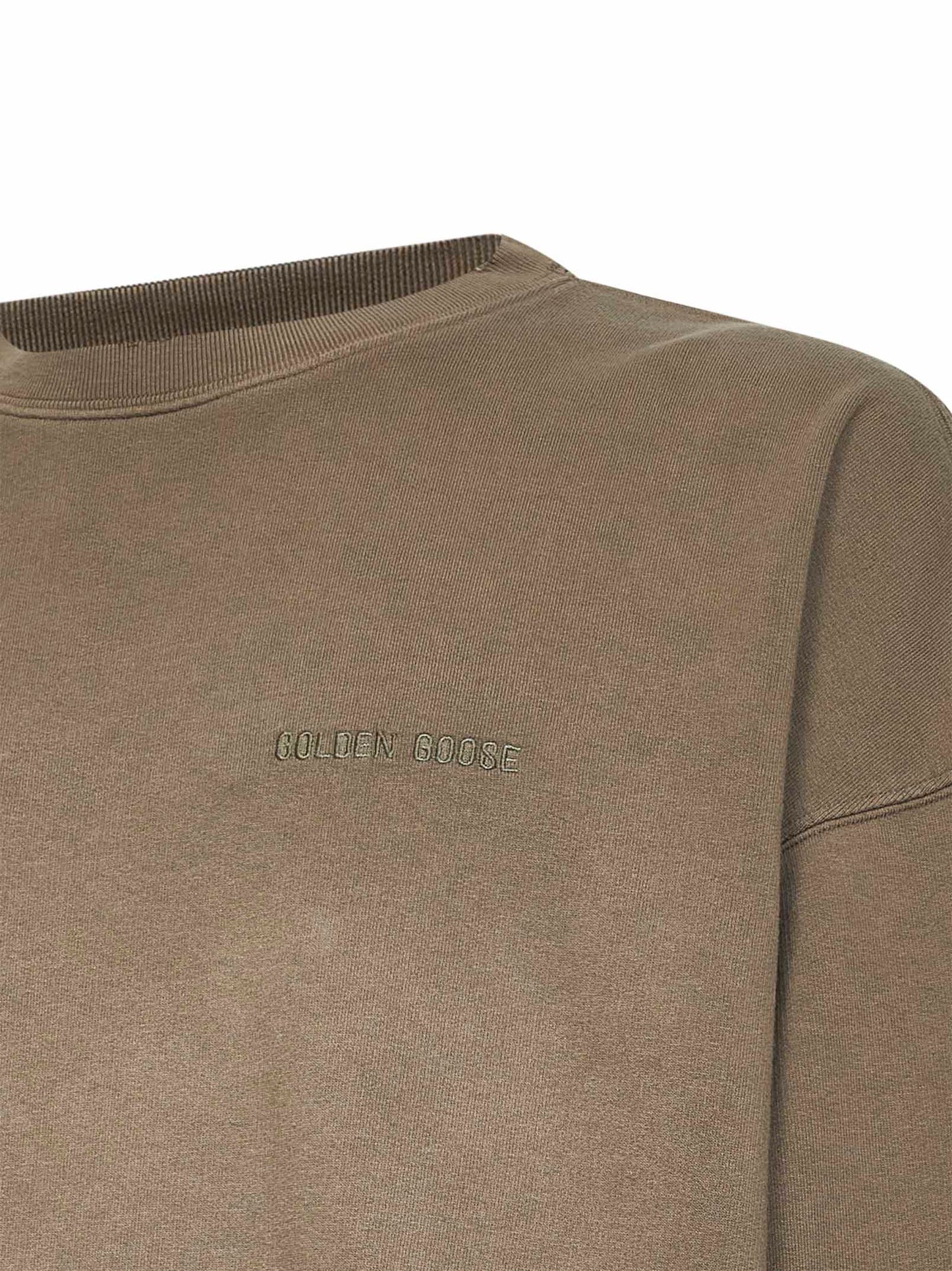 Felpa ricamata in cotone effetto bleached beige