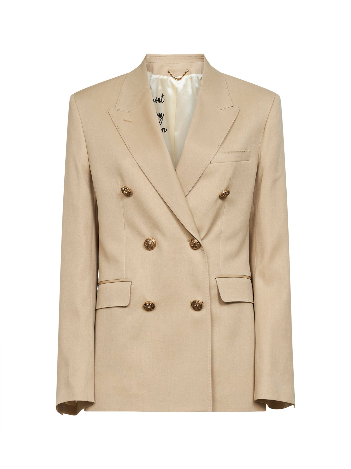 Blazer doppiopetto in gabardina di lana sabbia