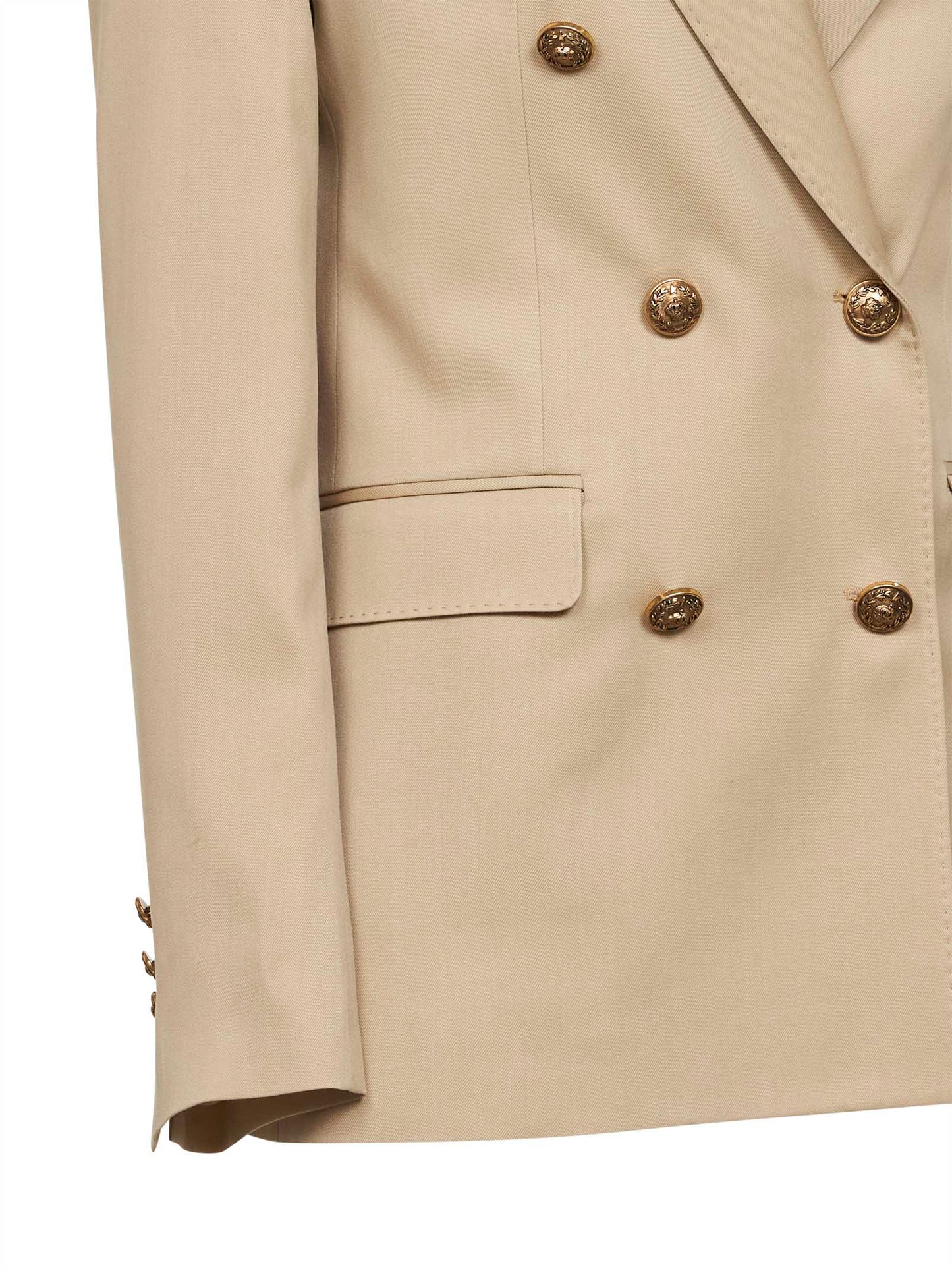 Blazer doppiopetto in gabardina di lana sabbia