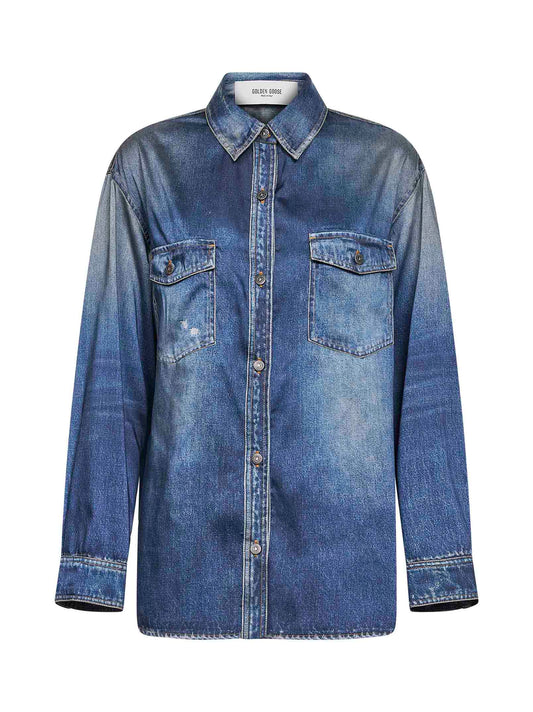 Camicia oversize stampa denim blu
