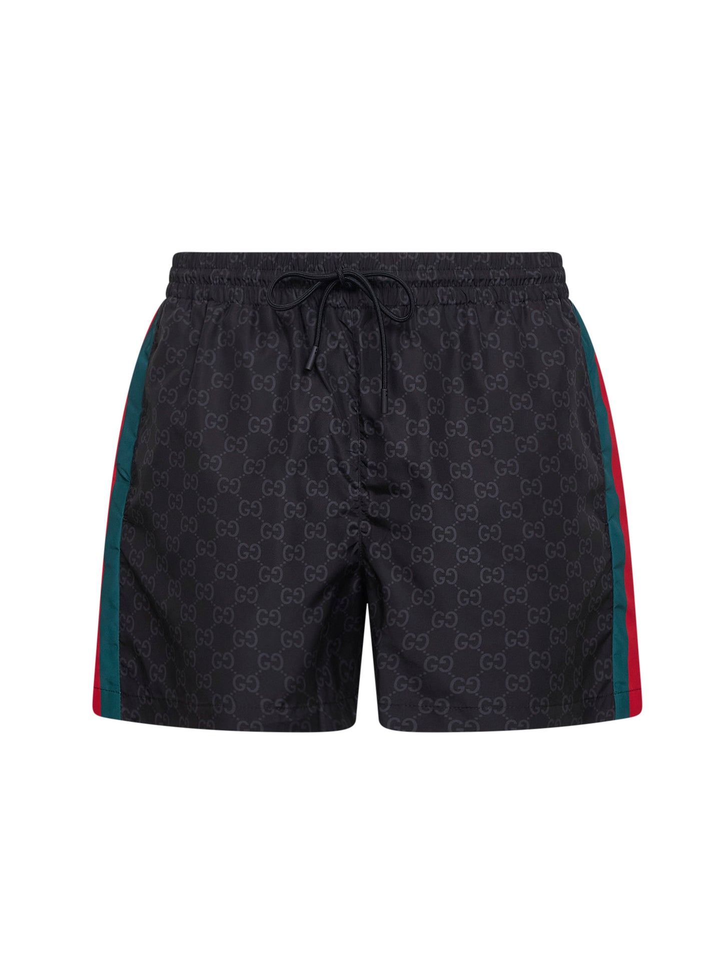 Black GG print nylon swim shorts with Web detail