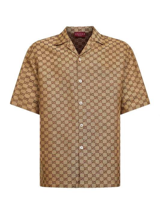 Camel GG linen blend canvas shirt