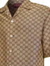 Camicia in misto lino cammello con motivo GG